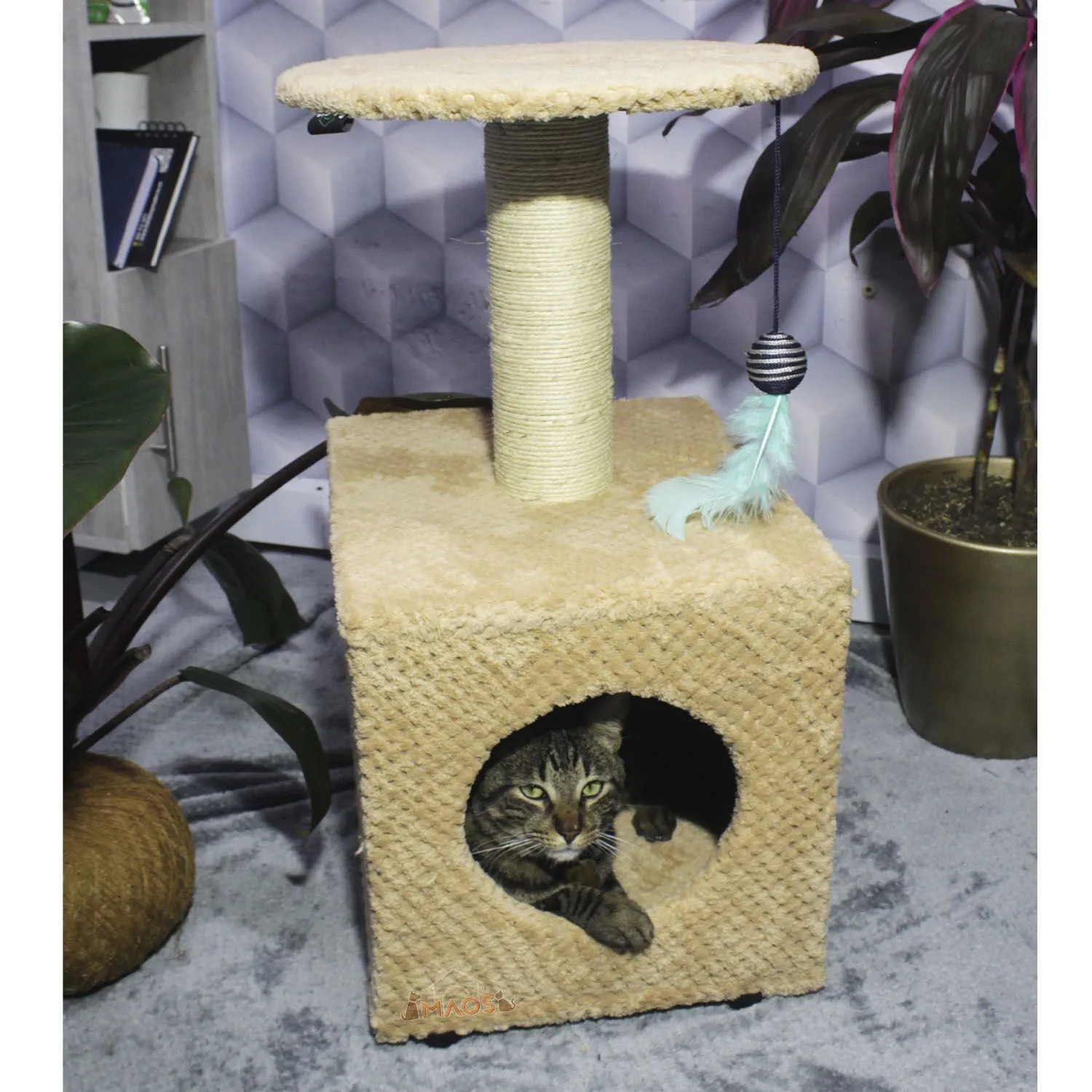 Gimnasio Rascador Para Gatos 38x32x70cm Mediano Beige 3