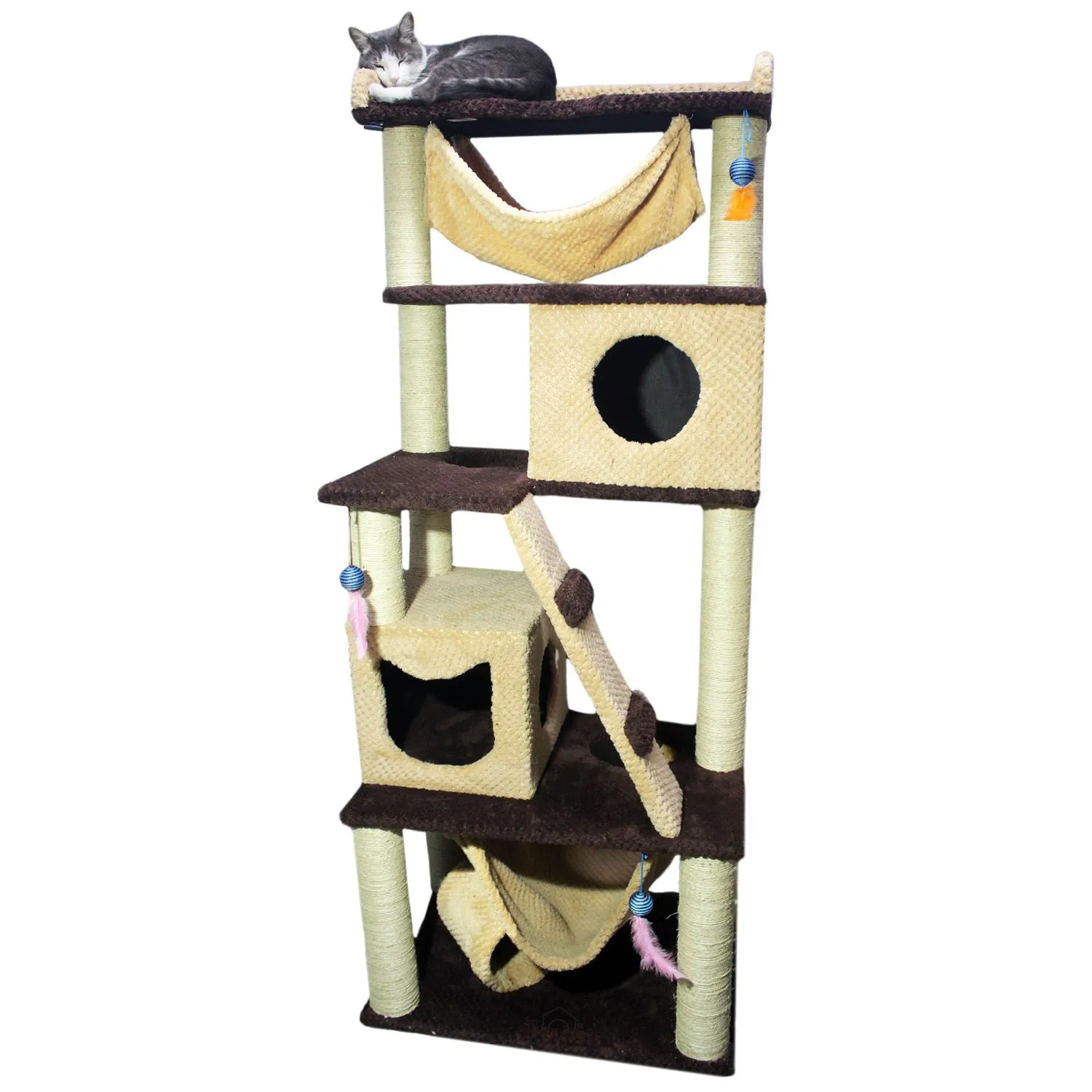 Gimnasio Rascador Para Gatos Mediano Café 70x50x180 cm