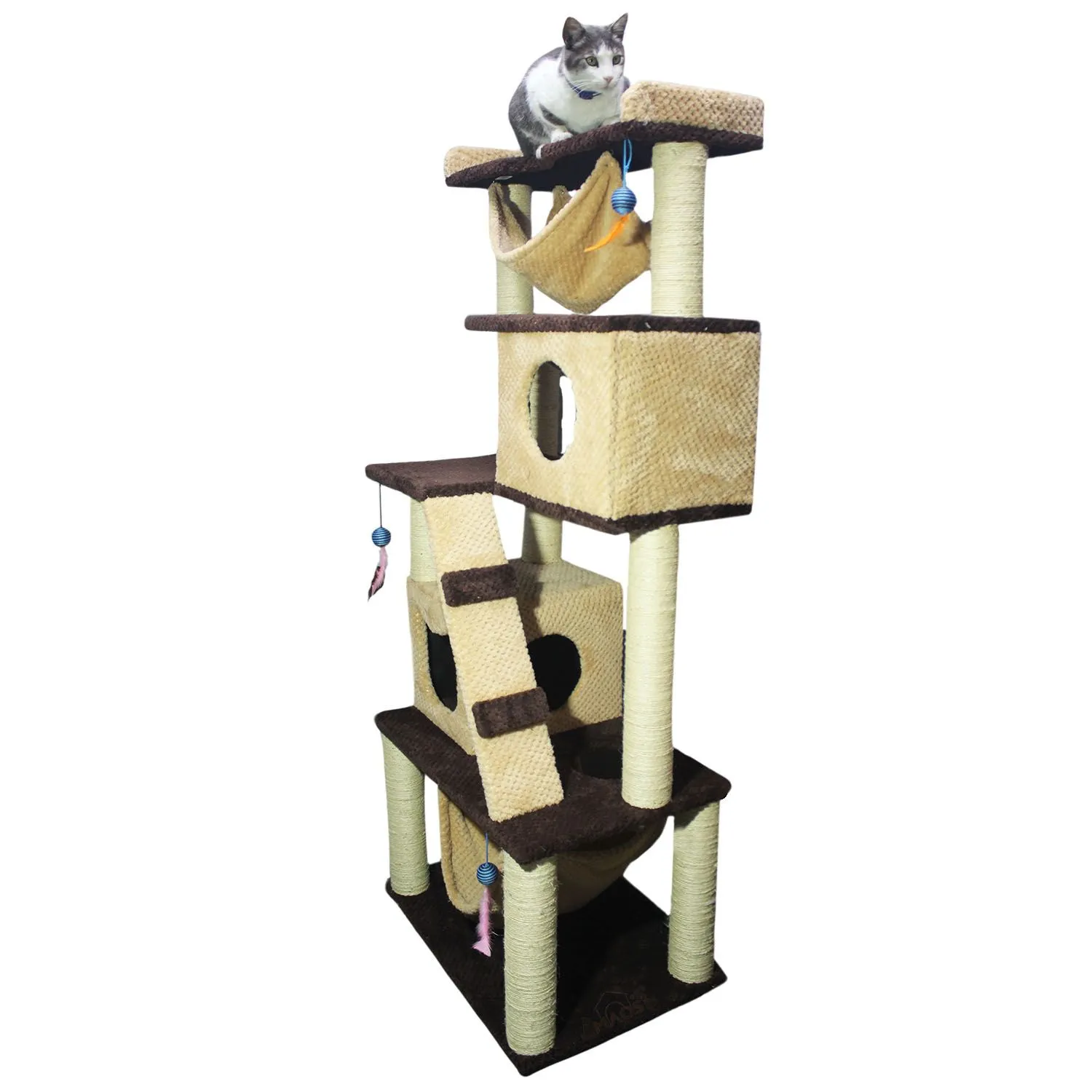 Gimnasio Rascador Para Gatos Mediano Café 70x50x180 cm 5