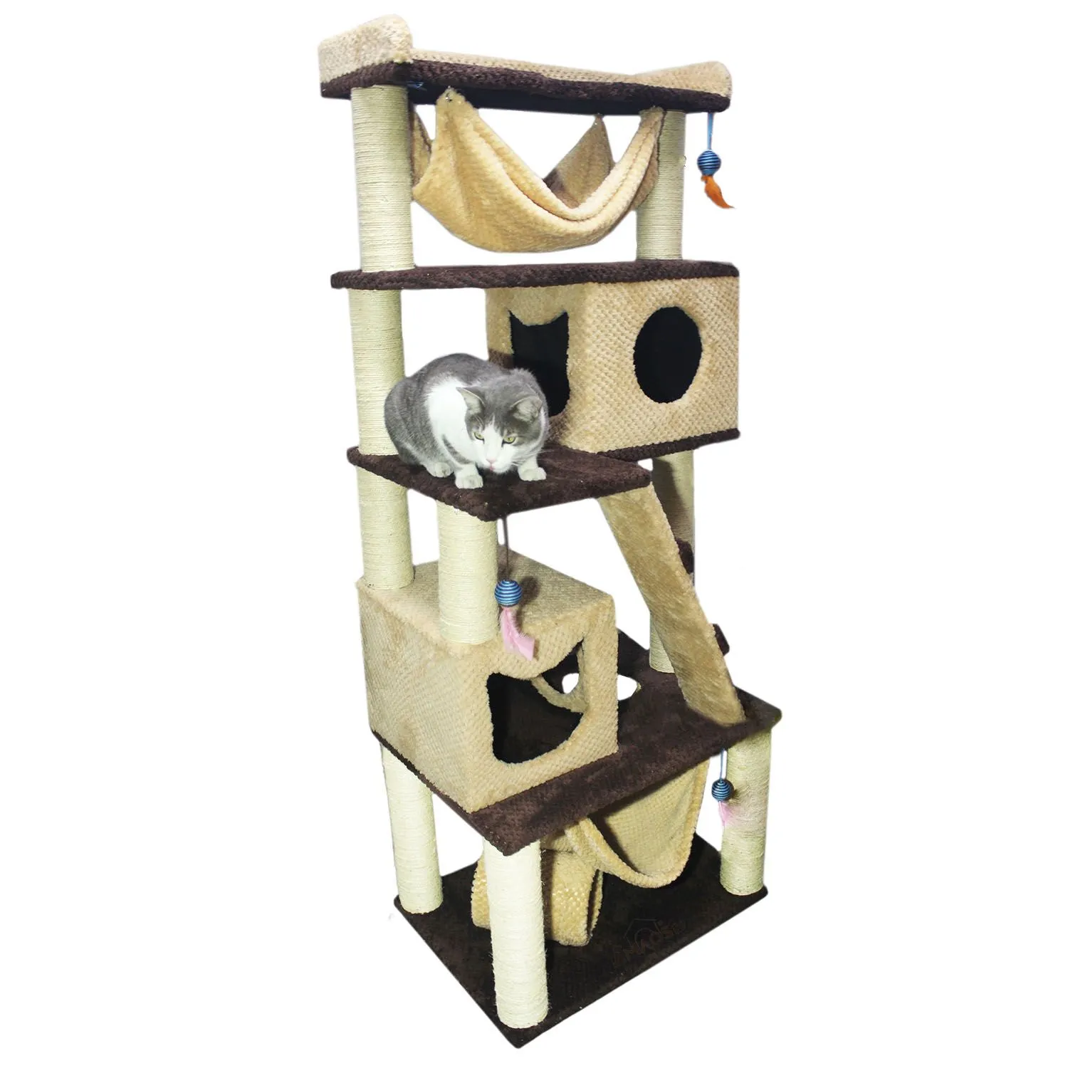 Gimnasio Rascador Para Gatos Mediano Café 70x50x180 cm 6