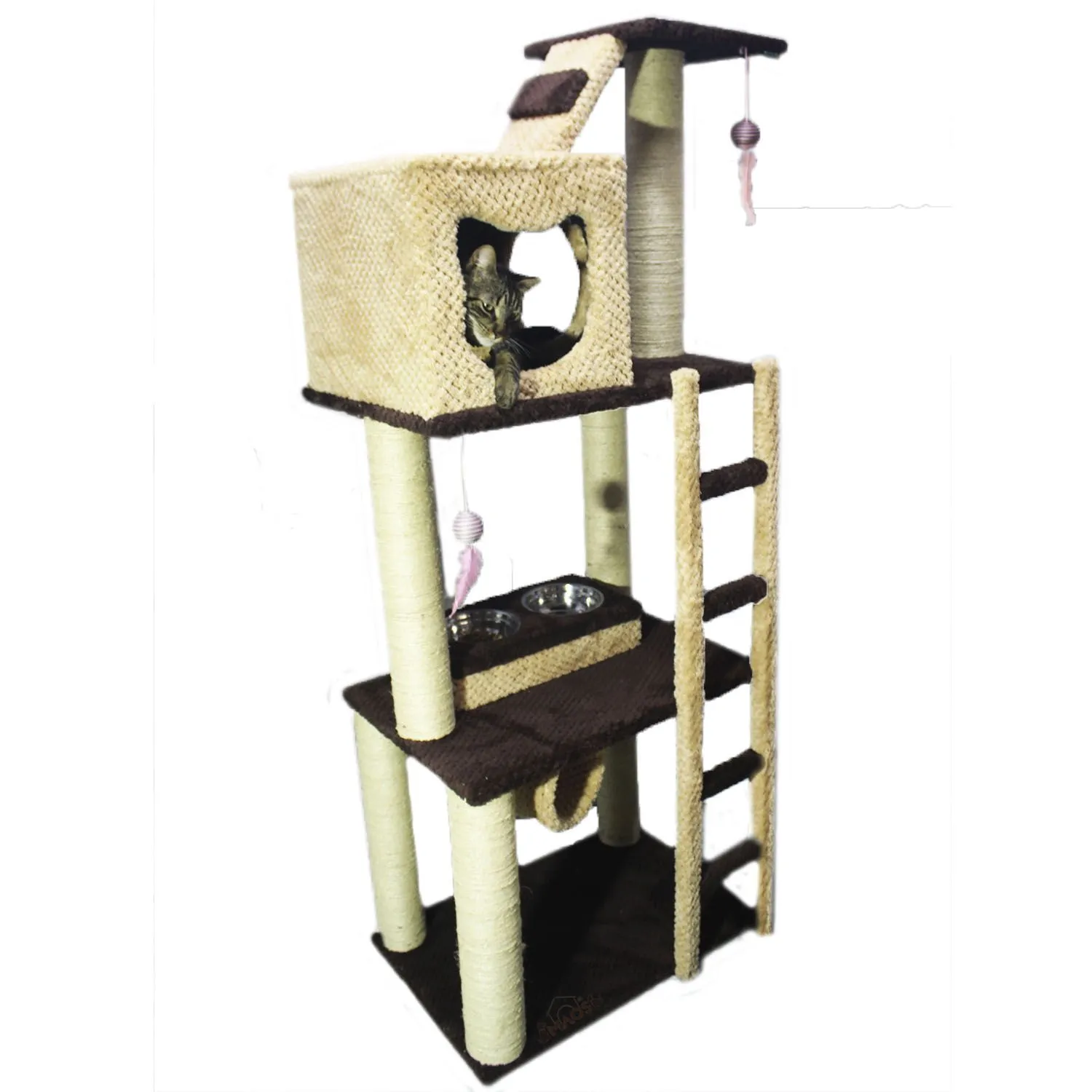 Gimnasio Rascador Para Gatos Mediano Café 60x40x160cm 3