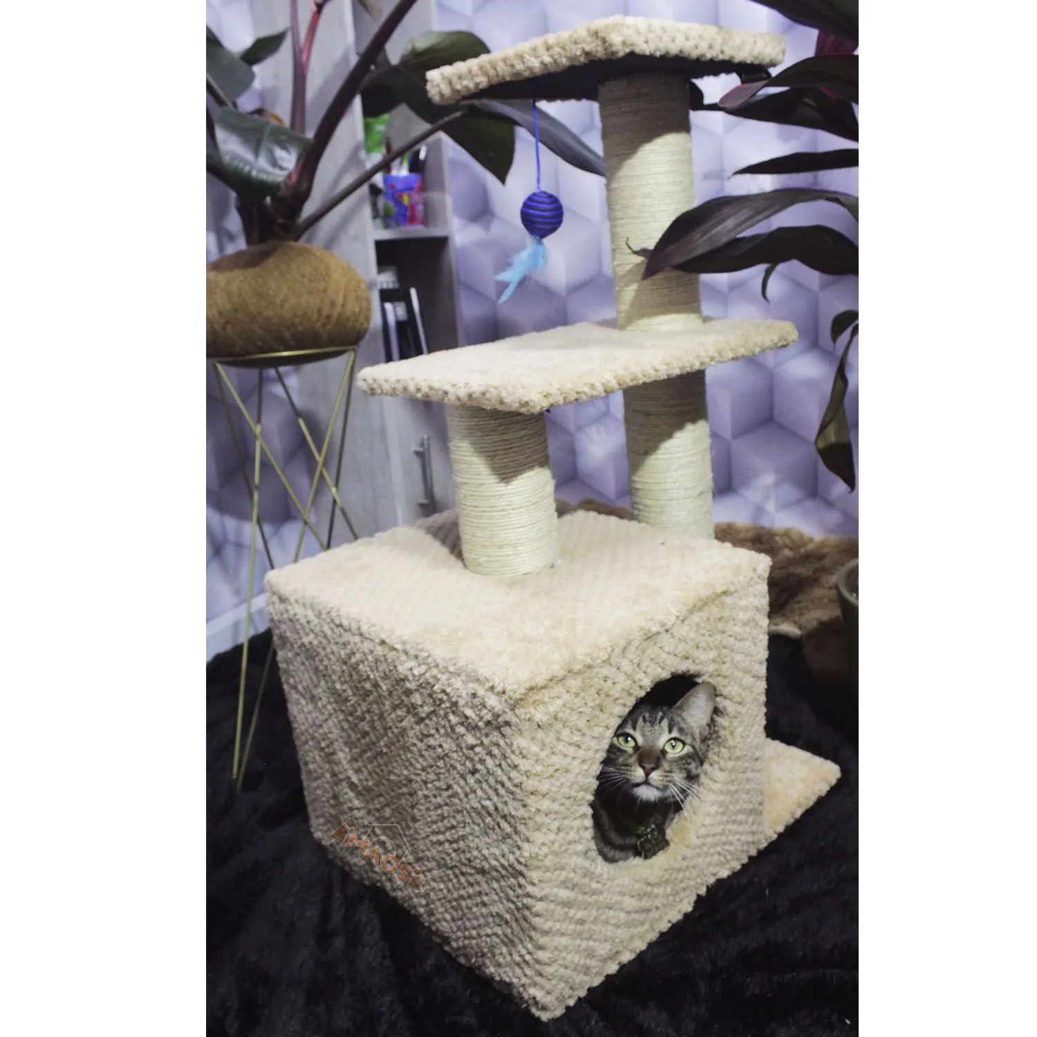 Gimnasio Rascador Para Gatos 48x38x80cm Mediano Beige 4