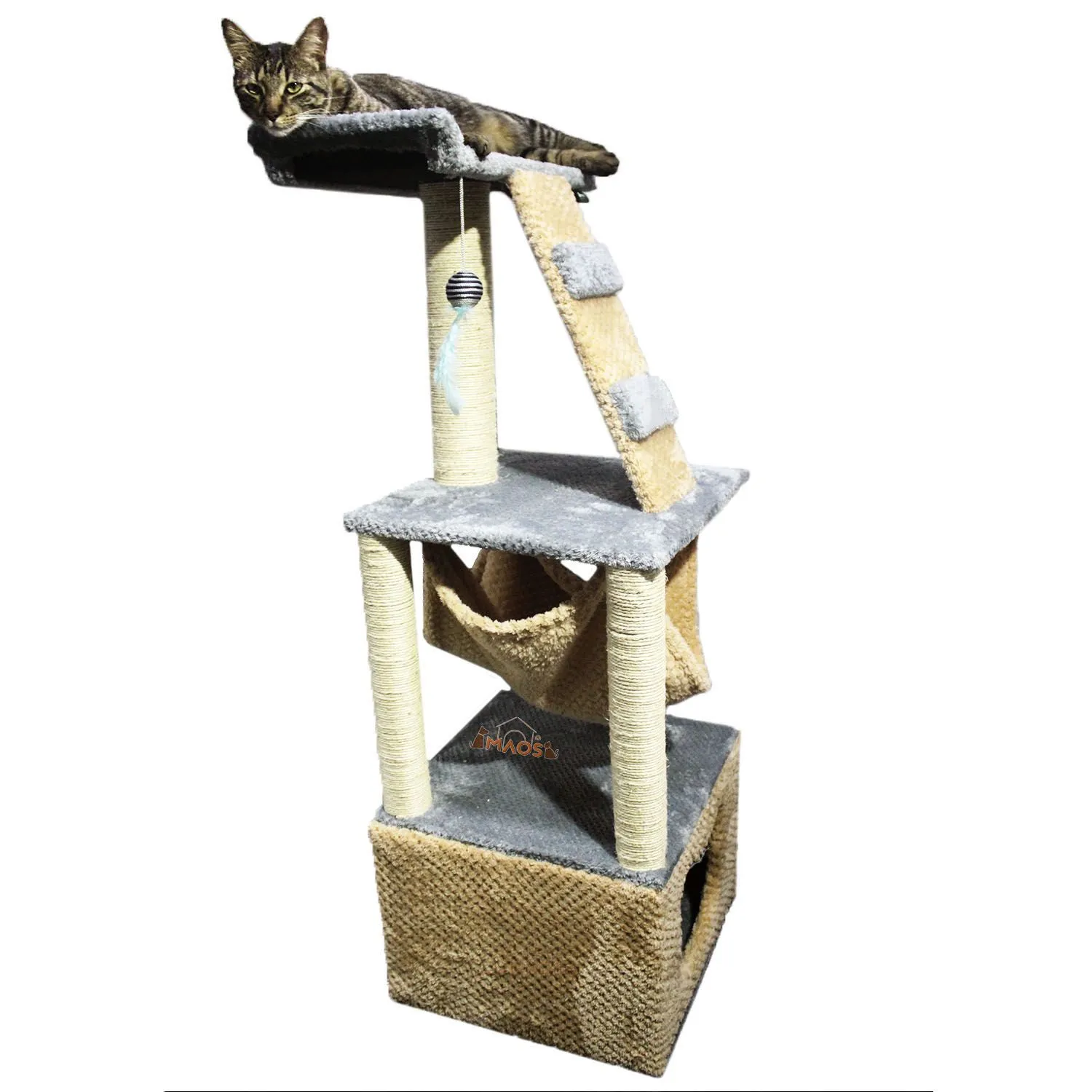 Gimnasio Rascador Para Gatos 40X40X125Cm Mediano Gris 3