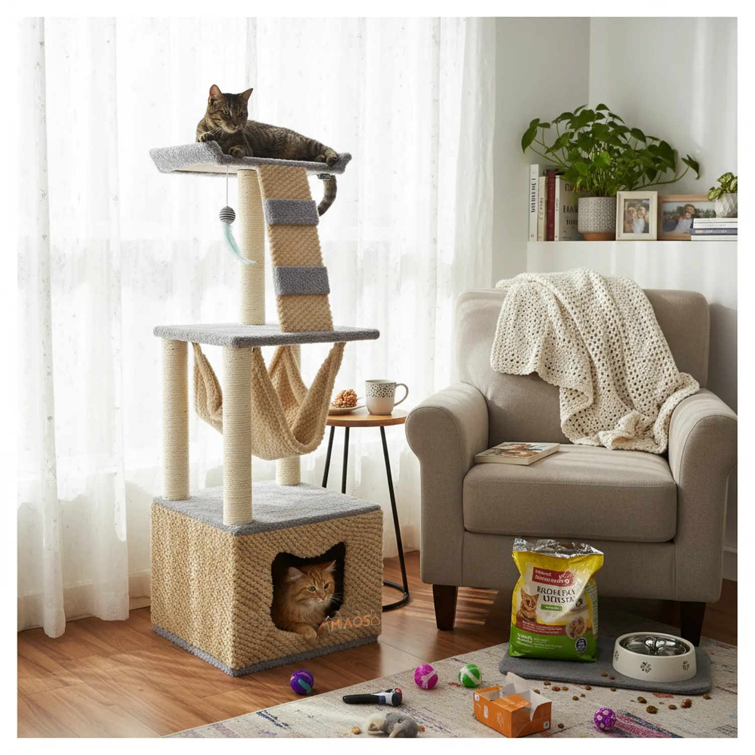 Gimnasio Rascador Para Gatos 40X40X125Cm Mediano Gris 4