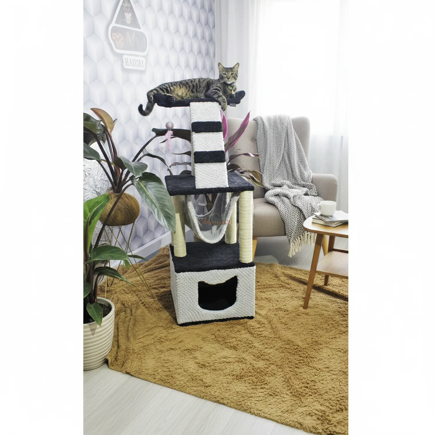 Gimnasio Rascador Para Gatos 40X40X125Cm Mediano Negro 3