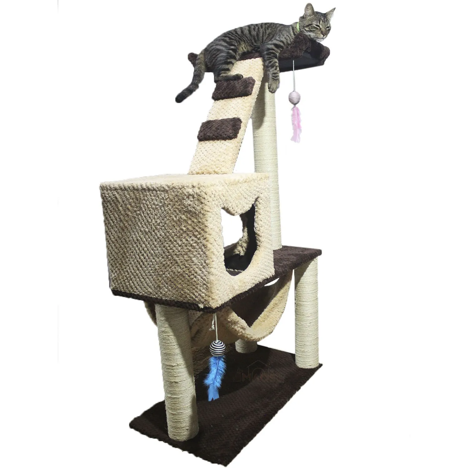 Gimnasio Rascador Para Gatos 70X40X130Cm Mediano Café 5