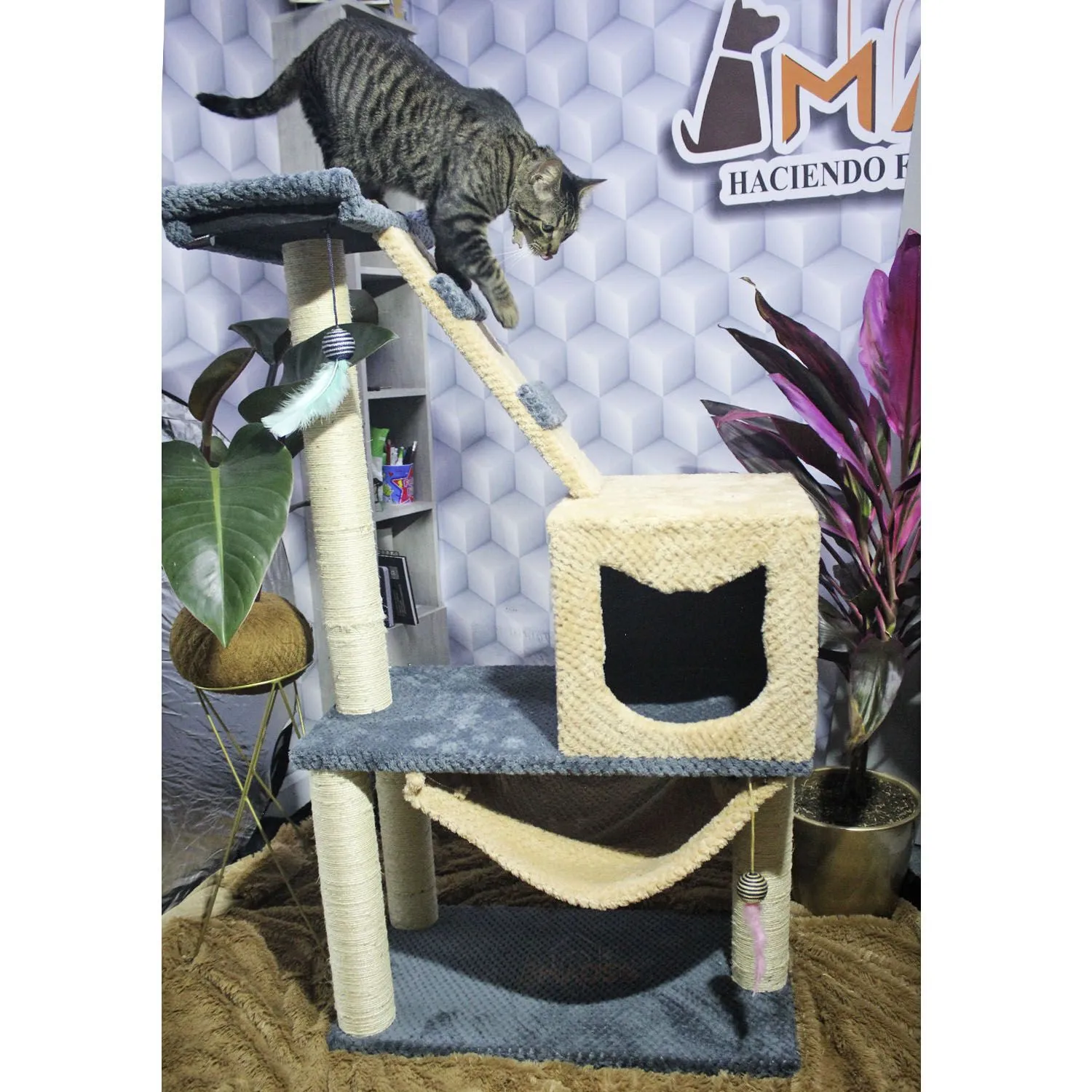 Gimnasio Rascador Para Gatos 70X40X130Cm Mediano Gris