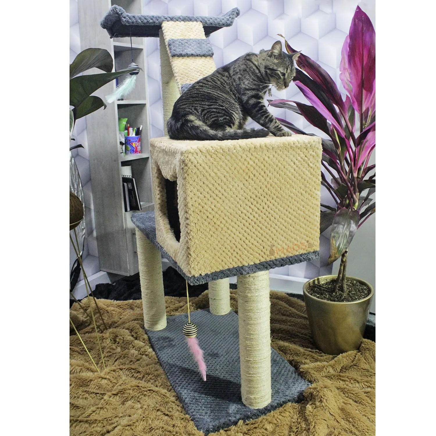 Gimnasio Rascador Para Gatos 70X40X130Cm Mediano Gris 3