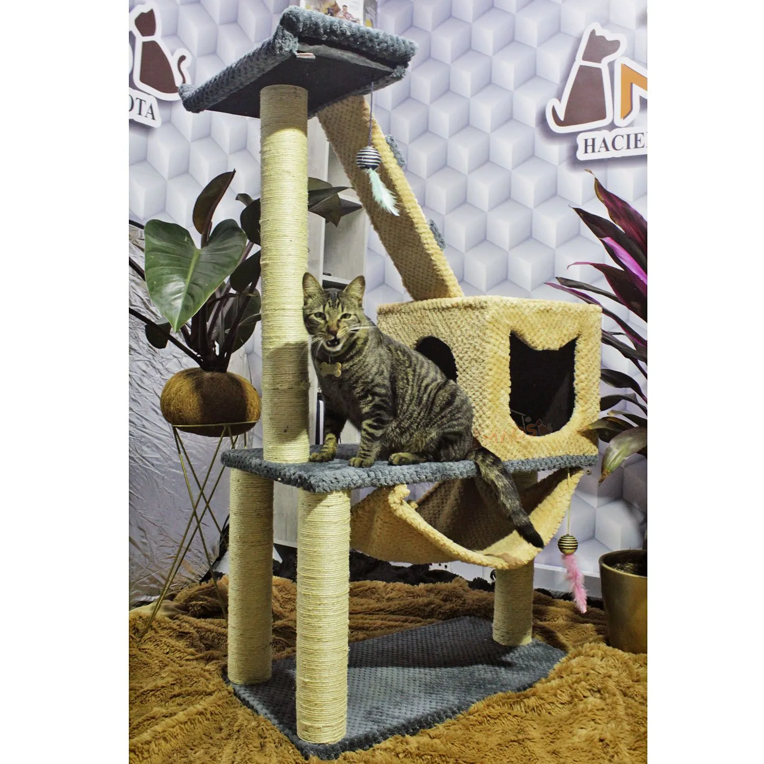 Gimnasio Rascador Para Gatos 70X40X130Cm Mediano Gris 4