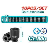 Juegos de Copas de Impacto Cortos 10 Piezas Esp 1/2" 10-24mm Cr-Mo Total Tools