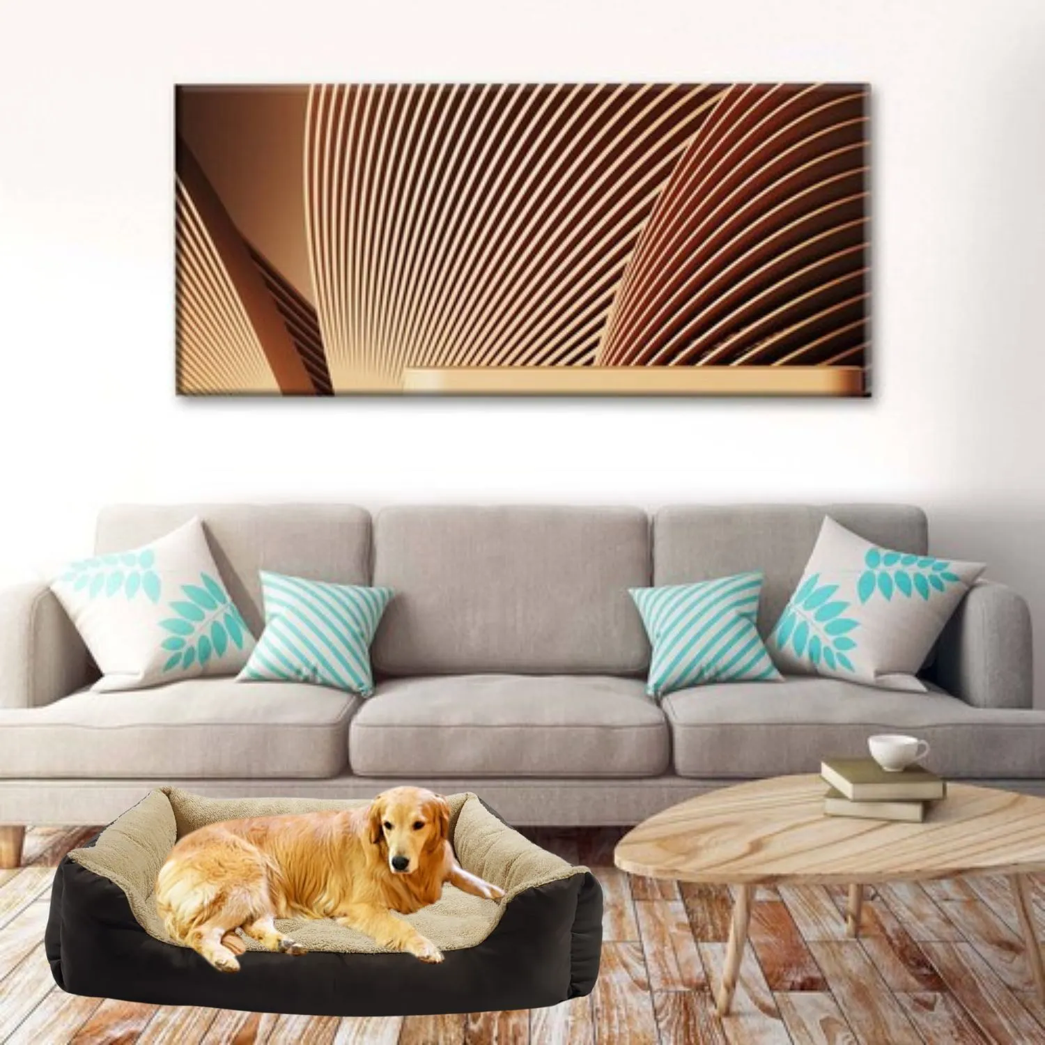 Cama Para Perros Rectangular 3 Canales  66x60x20cm Mediana Cafe Border