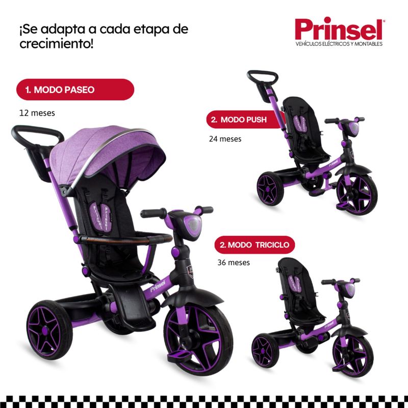 Triciclo Paseador para Niños con Guiador Xplore Rosado Prinsel