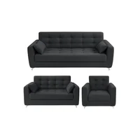 Juego de Sala 3-2-1 Tonali Tela Antifluidos 190x80x75 Gris