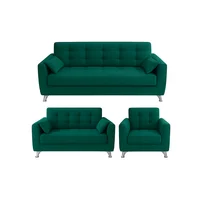 Juego de Sala 3-2-1 Tonali Tela Antifluidos 190x80x75 Verde