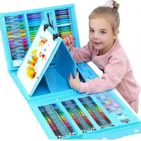 Set Arte Niños Maleta Crayon Acuarela Plumon 208 Piezas Azul