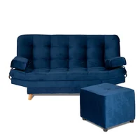 Sofá Cama Valencia Azul Petroleo 3 Puestos 180X84X85 + Puff
