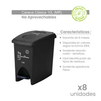 Canecas Pedal 10l Negro Ecológico No Aprovechable Set X 8 Unidades