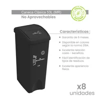 Canecas Vaivén 53 L Negro Ecológico No Aprovechable Set X 8 Unidades