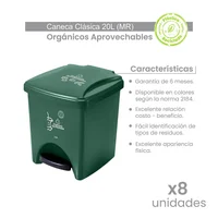 Canecas Pedal 20l Verde Ecológico Orgánico Aprovechable Set X 8 Unidades
