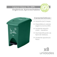 Canecas Pedal 10l Verde Ecológico Orgánico Aprovechable Set X 8 Unidades
