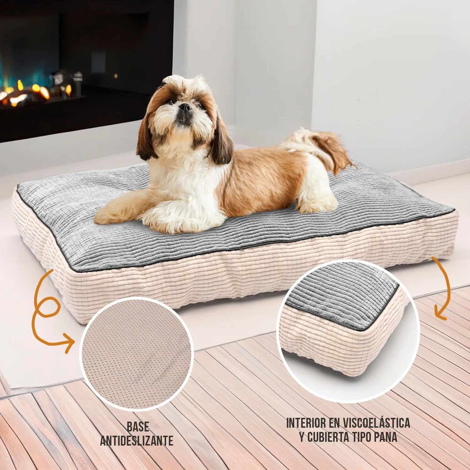 Cama Para Perro Viscoelástica Premium 61x46x8cm Mediana Gris 3