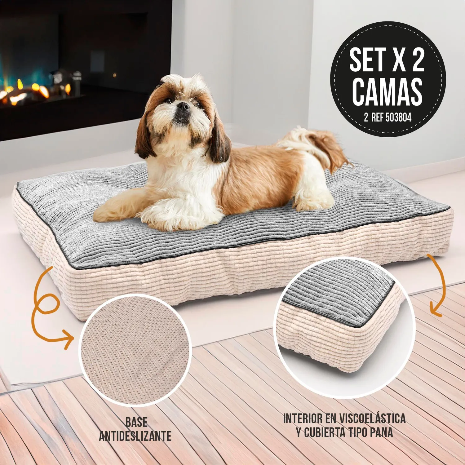 Set x2 Camas para Perro Viscoelástica Premium 61X46X8Cm Razas Pequeñas Gris 3