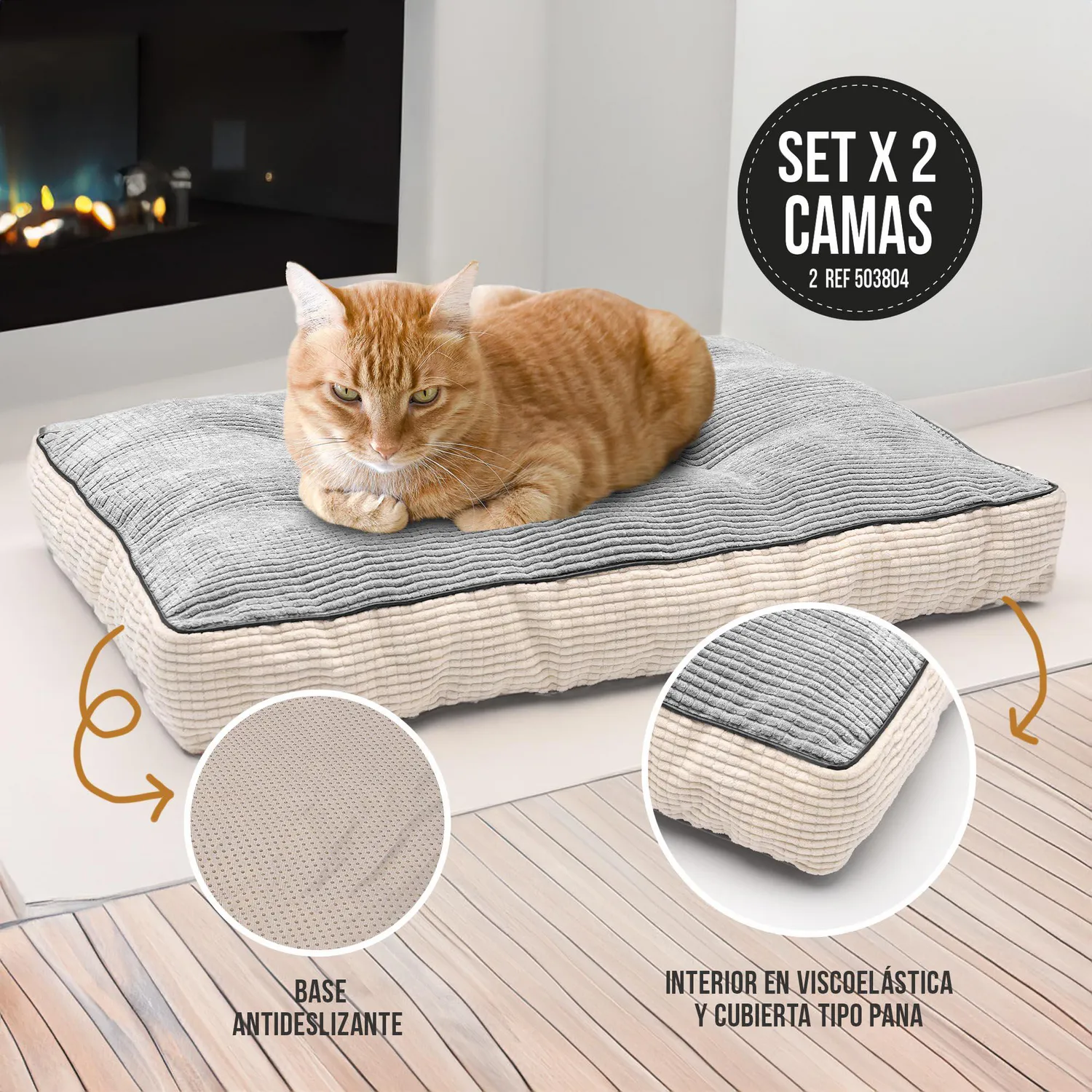 Set x2 Camas Colchonetas Para Gatos Medianas Viscoelástica 61X46X8Cm