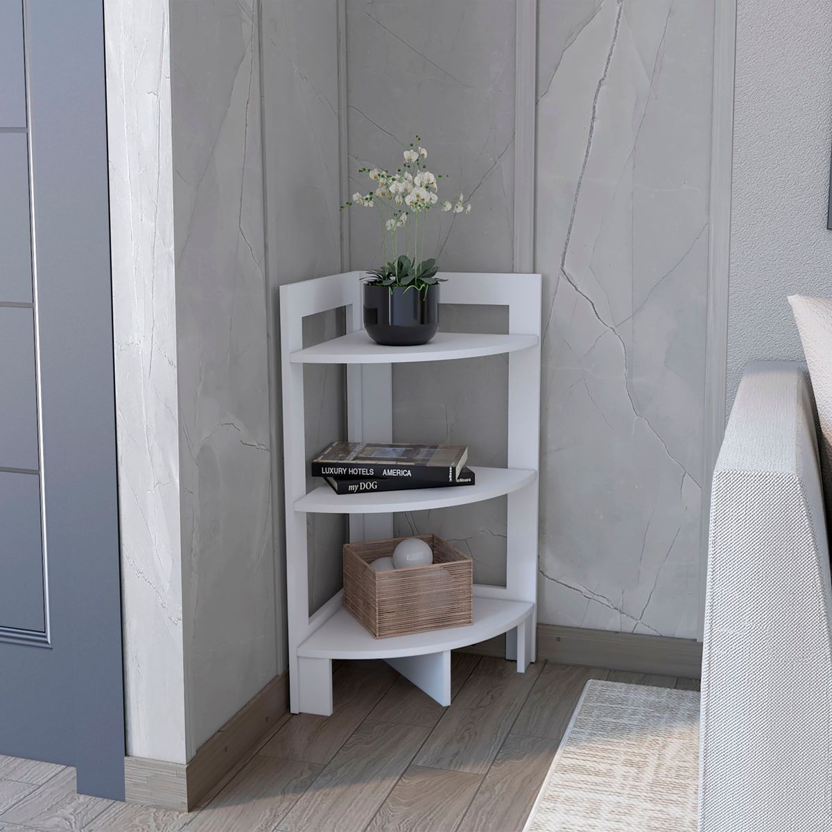 JUST HOME COLLECTION - Mesa Auxiliar Esquinera Blanco 80.6x38.8x38.8 cm