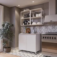 Mueble Inferior Cocina Cielo V.3 1.0 Metros Blanco Incluye Mesón Liso Con Poceta Derecha En Acero Inoxidable Just Home Collection