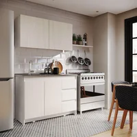 Cocina Integral Cielo 1.20 Metros V2 Niebla Blanco Incluye Mesón Liso Con Poceta Izquierda En Acero Inoxidable y Grifería