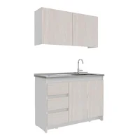 Cocina Integral Cielo 1.20 Metros V2 Niebla Blanco Incluye Mesón Liso Con Poceta Derecha En Acero Inoxidable y Grifería