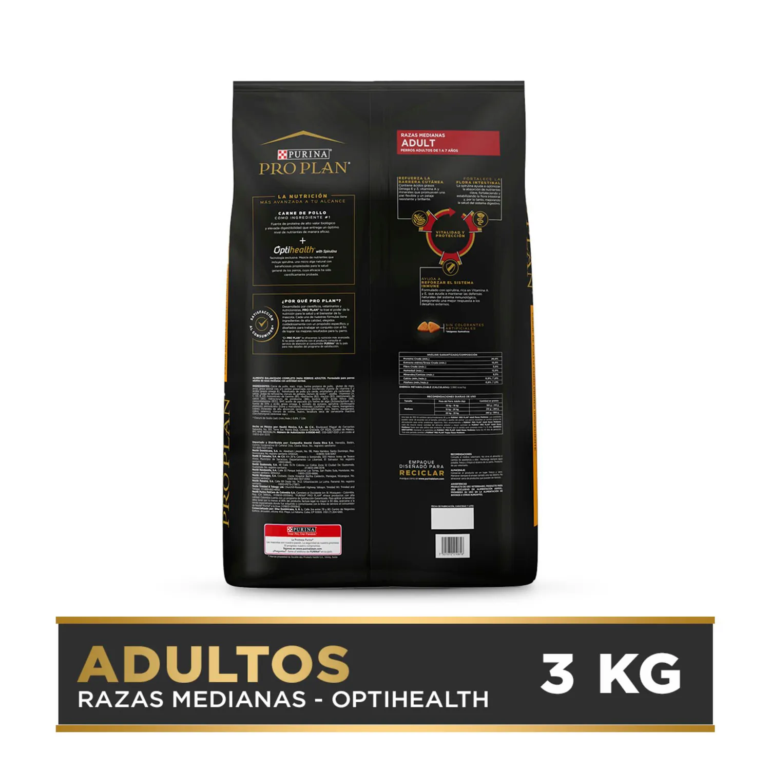 Comida Seca Para Perro Adulto Pro Plan Raza Mediana Sabor A Pollo 3kg 3