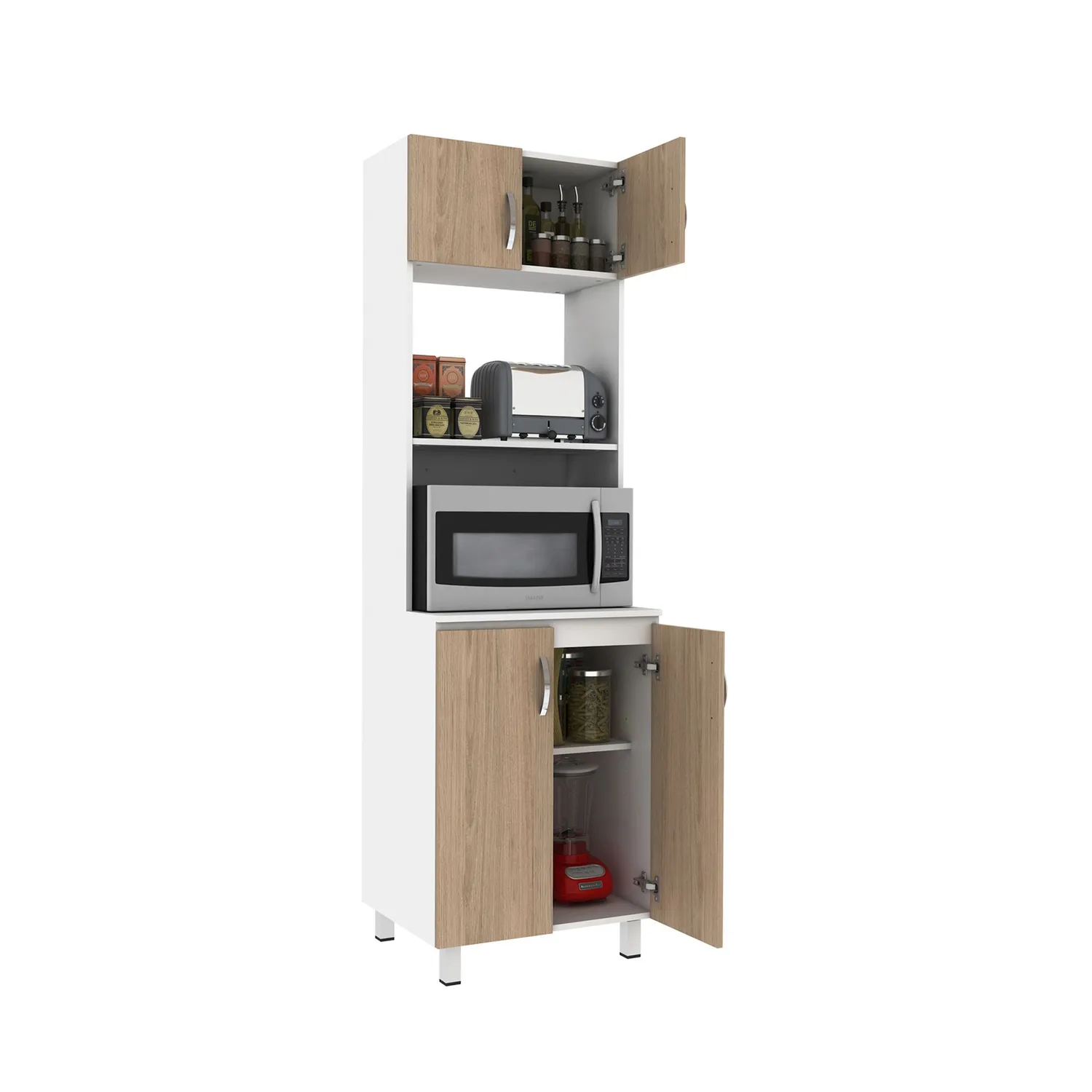 Alacena Despensa Porta Microondas 60Cm En Mdp 4 Puertas Rovere ...