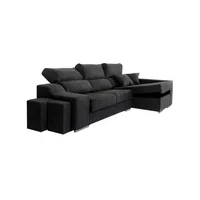 Sofá en L Izquierdo Deniro Tela Pet Friendly Antifluidos Negro 265x82x100