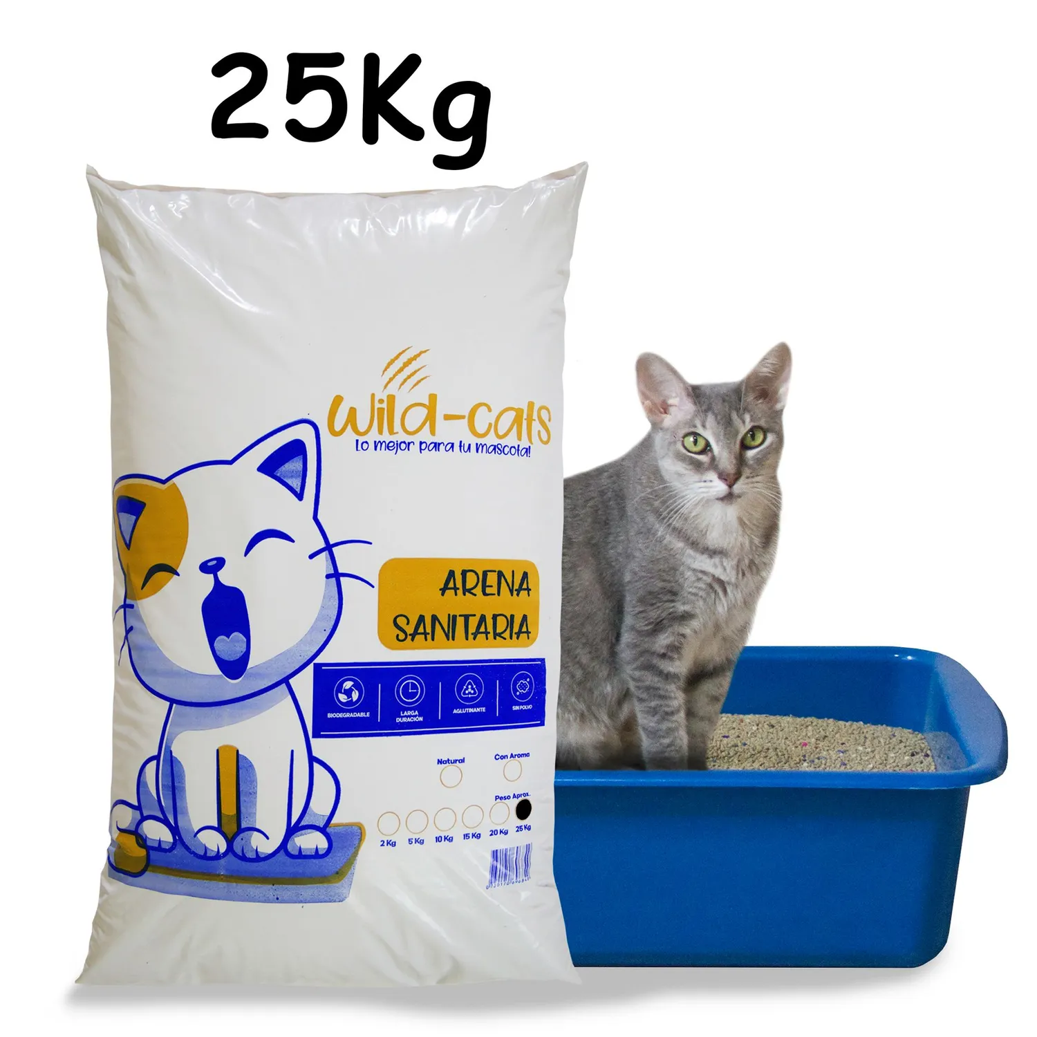Arena Sanitaria  Gato Aglomerante Bentonita Wild Cats Chicle 25 Kg