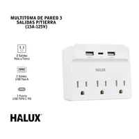 Multitoma Pared 3 Sal P/T+2 USB Tipo A+1 Tipo C Pd