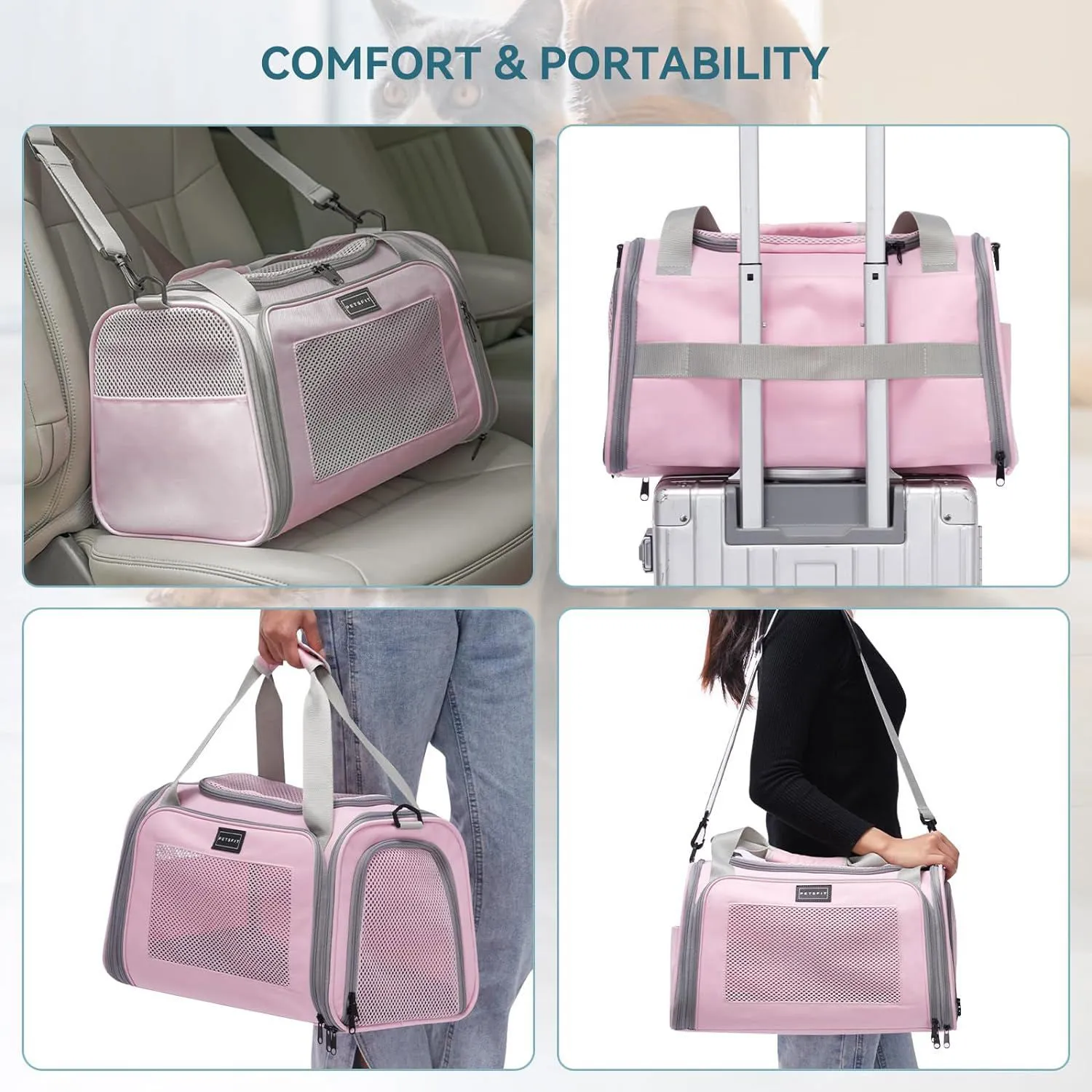 Transportador Para Mascotas  44x26x44cm Pequeño Rosado 4