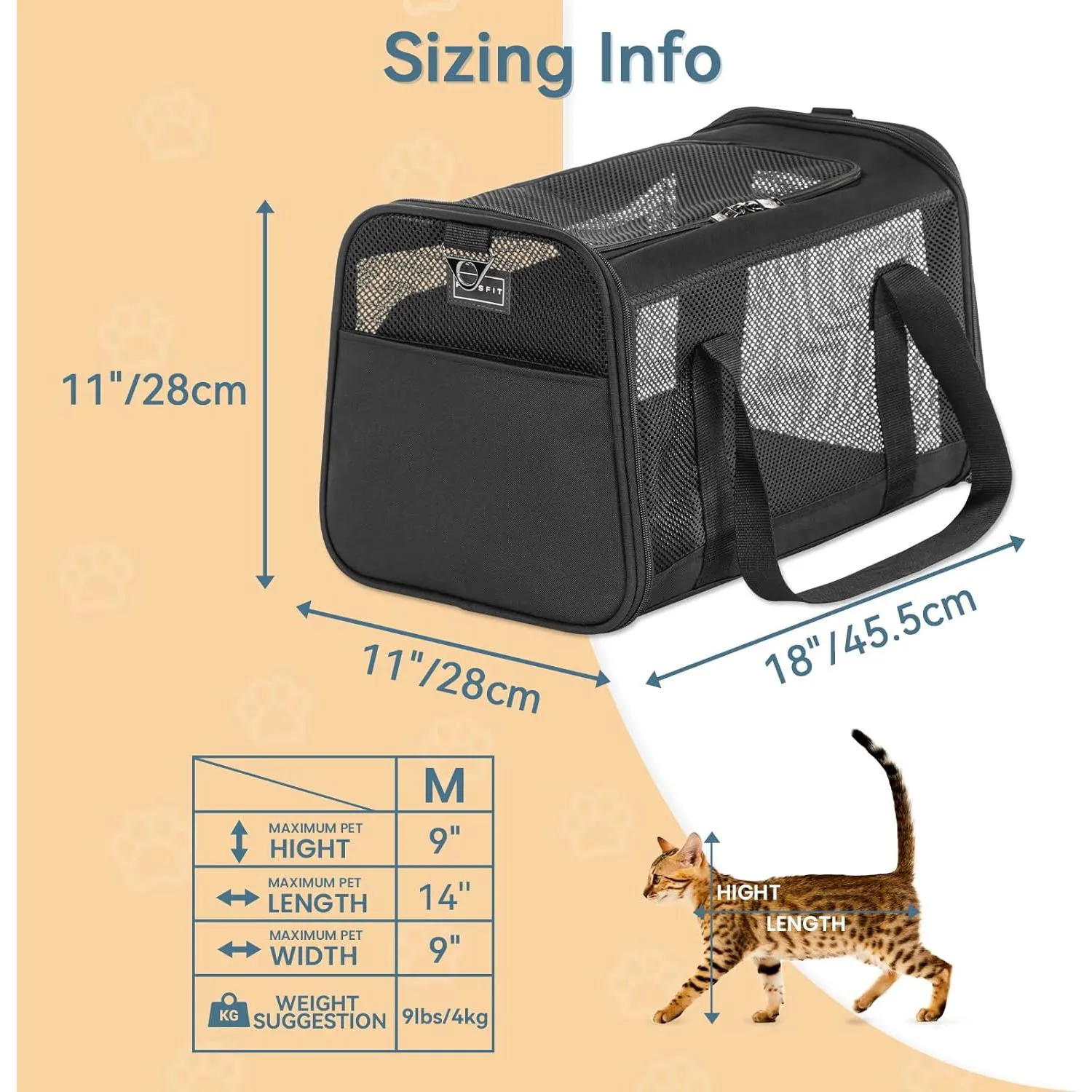 Transportador Para Mascotas  47x29x29cm Pequeño Negro