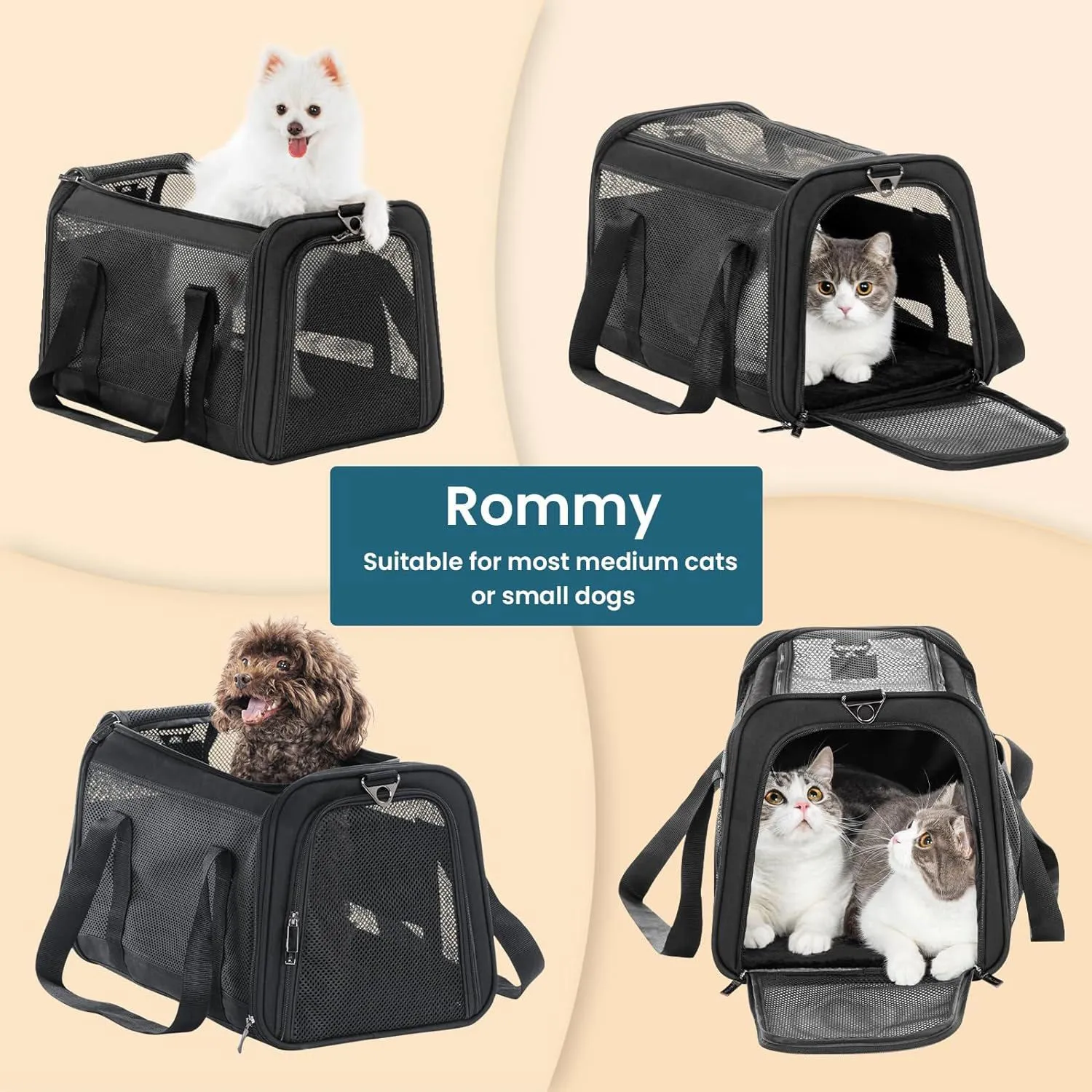 Transportador Para Mascotas  47x29x29cm Pequeño Negro 8