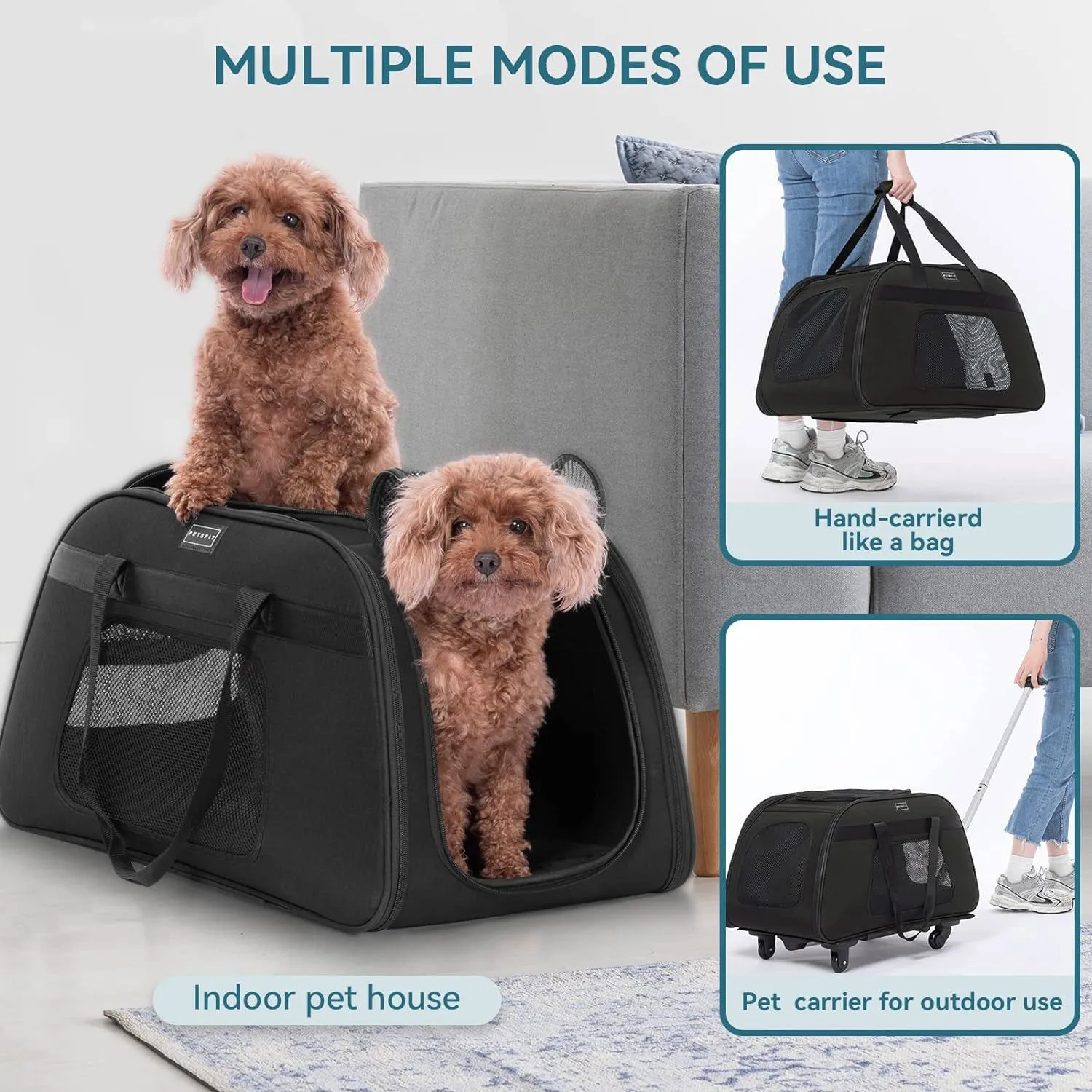 Transportador Para Mascotas  67x37x37cm Mediano Negro 4