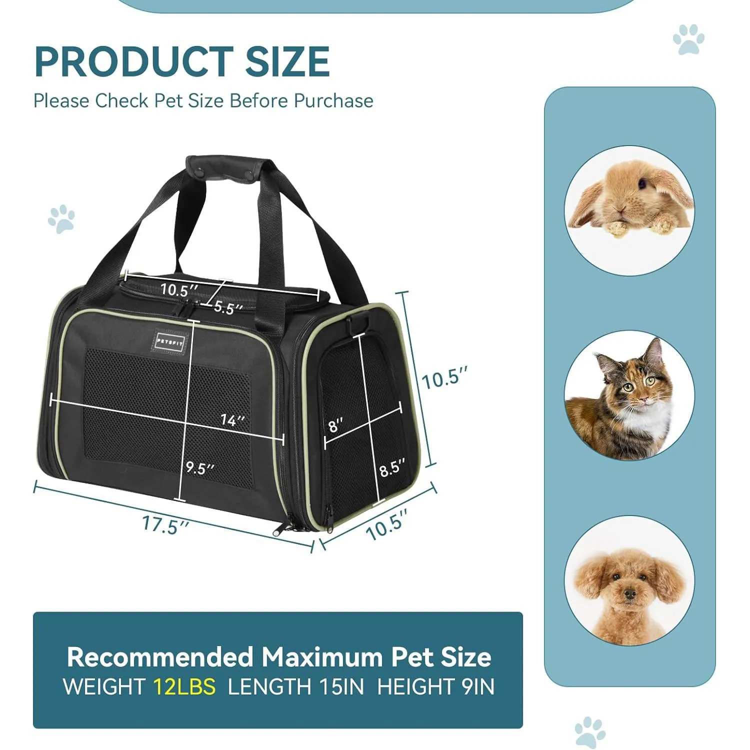 Transportador Para Mascotas  44x26x26cm Pequeño Negro 5