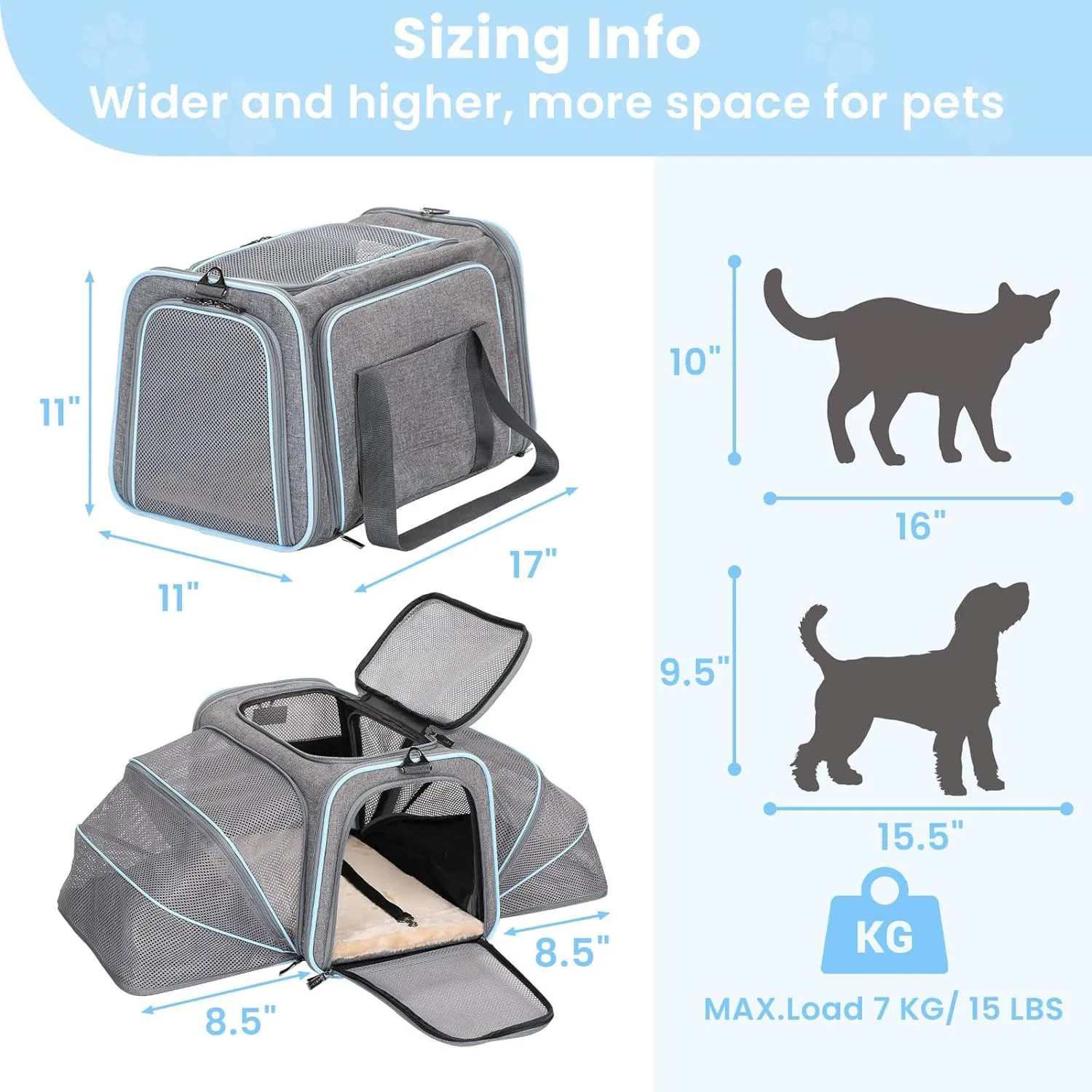 Transportador Para Mascotas  39x29x29cm Pequeño Gris