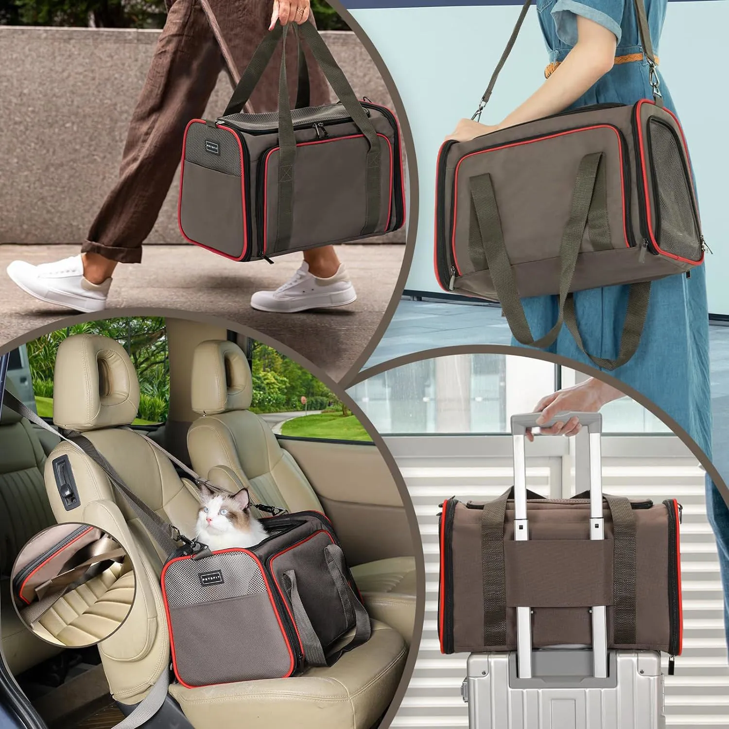 Transportador Para Mascotas 44x29x29cm Pequeño Marrón 4