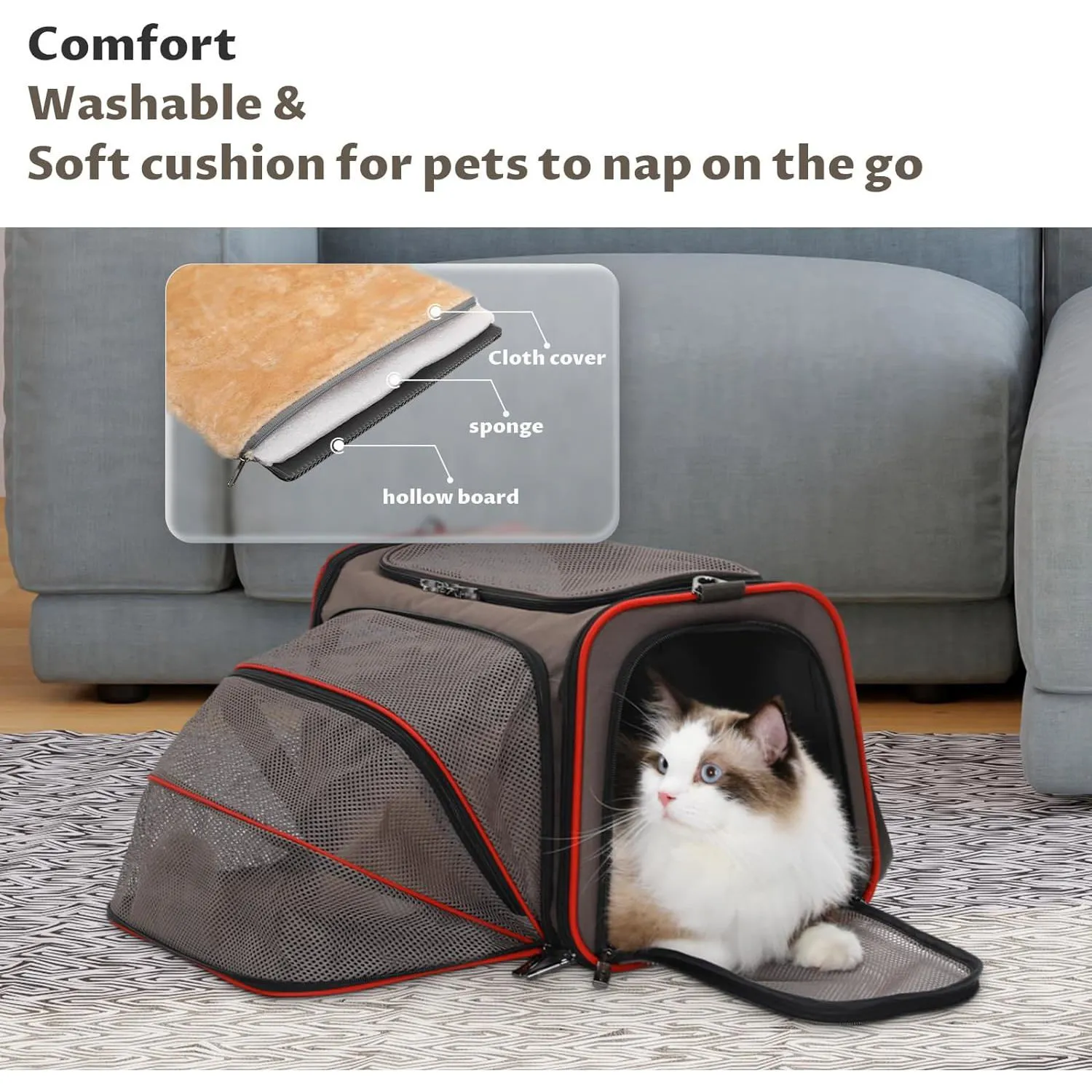 Transportador Para Mascotas 44x29x29cm Pequeño Marrón 7