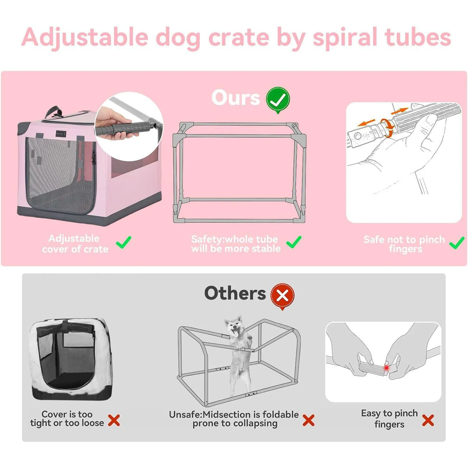 Jaula Para Mascotas Portatil  92x62x59cm Grande Rosa