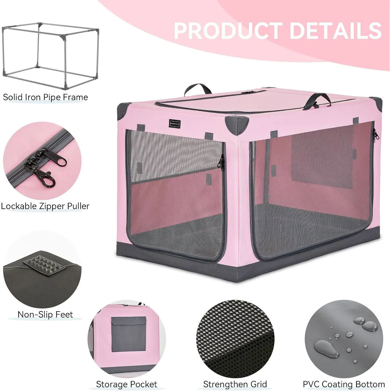 Jaula Para Mascotas Portatil  92x62x59cm Grande Rosa 6