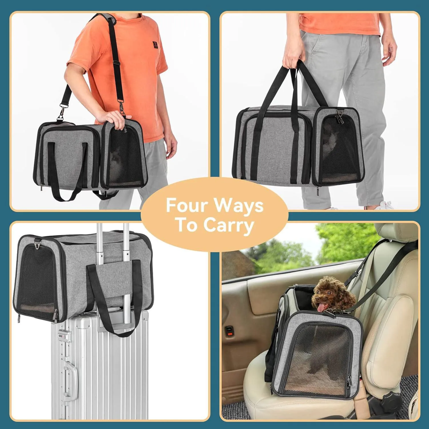 Transportador Para Mascotas  49x31x31cm Pequeño Gris 6