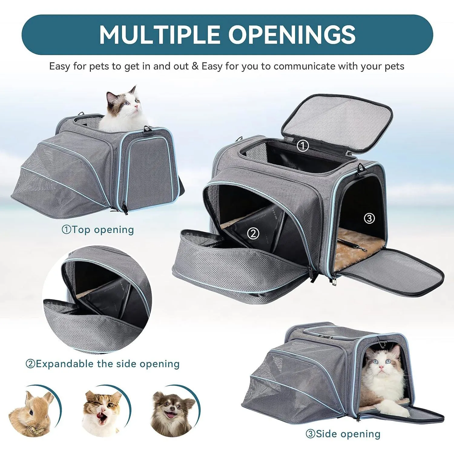 Transportador Para Mascotas  47x24x29cm Pequeño Gris 4
