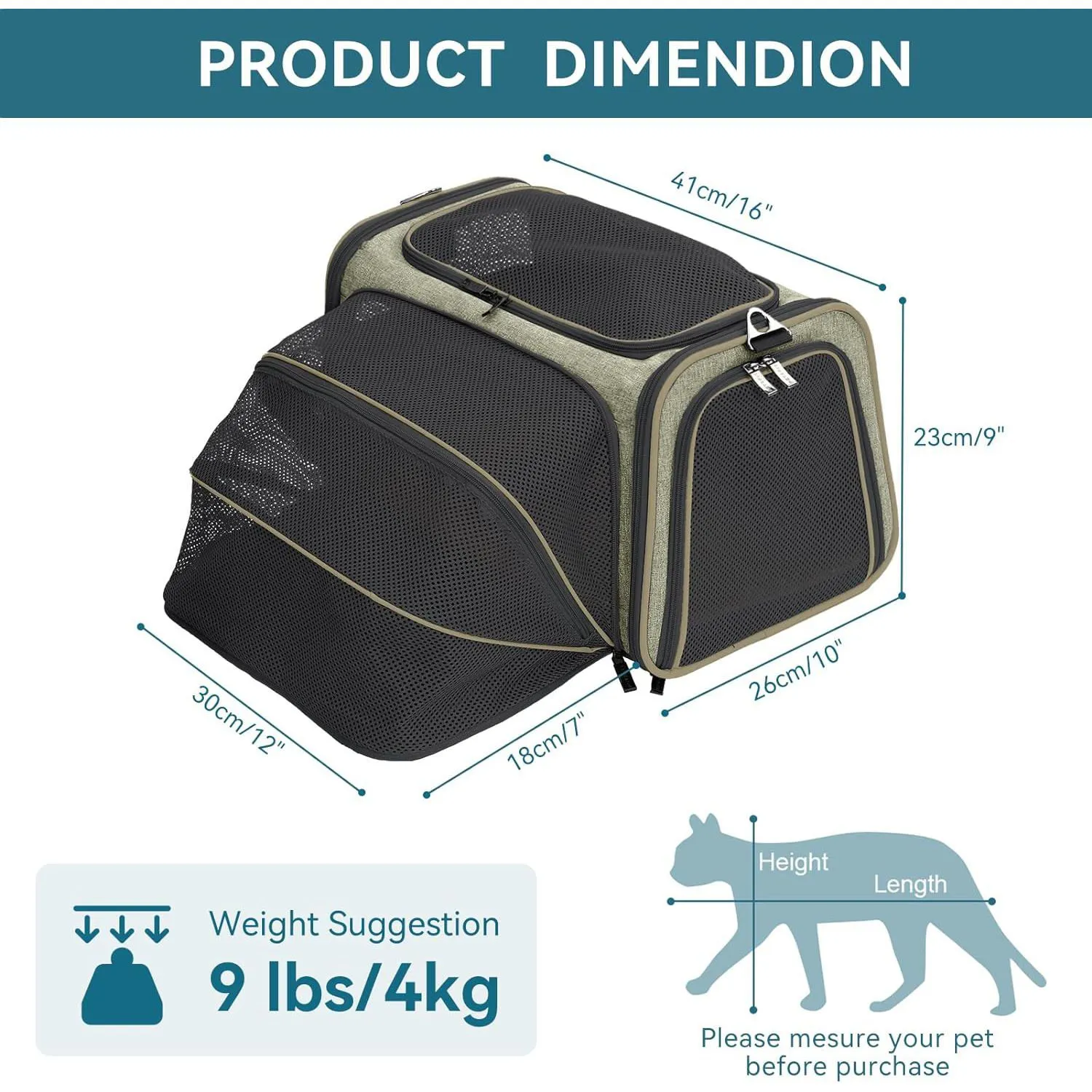 Transportador Para Mascotas  68x26x24cm Pequeño Verde