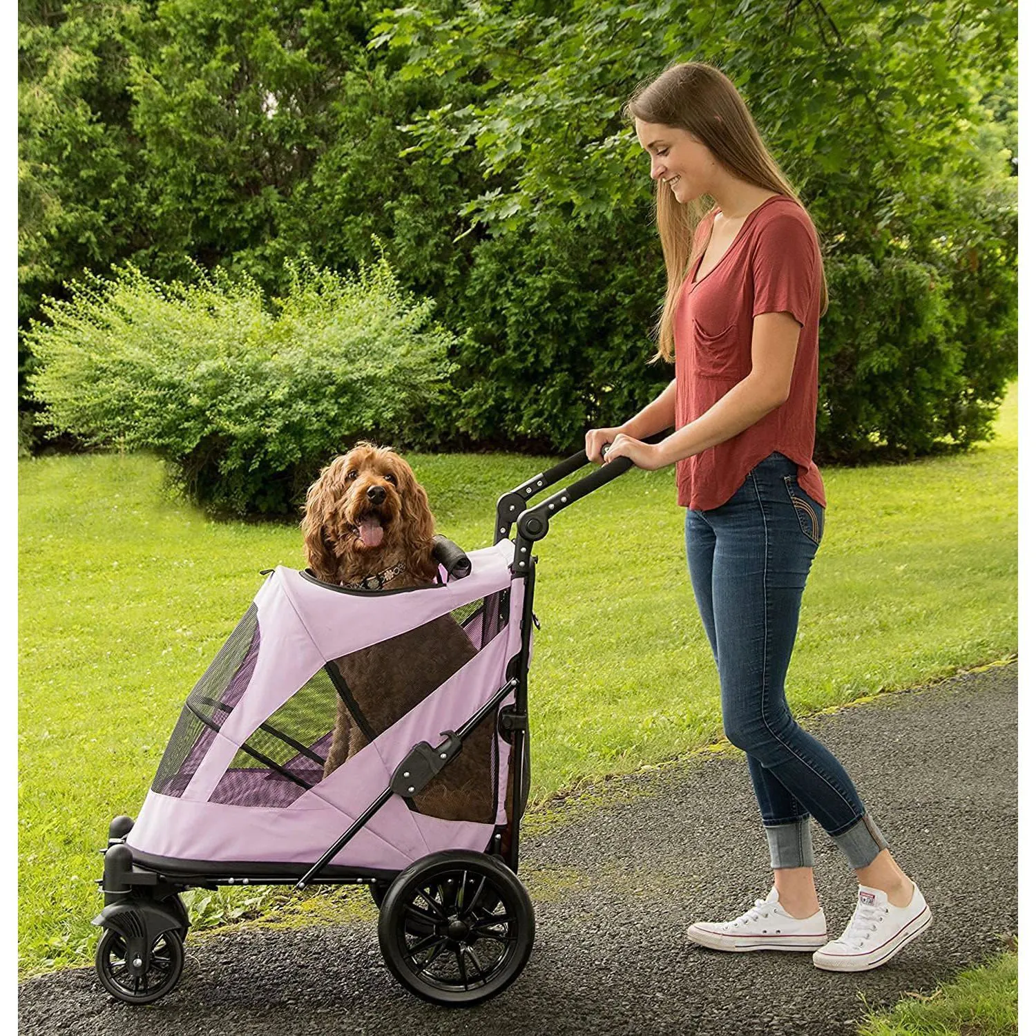 Coche Para Mascotas 81x57x107cm Mediano Rosado 4